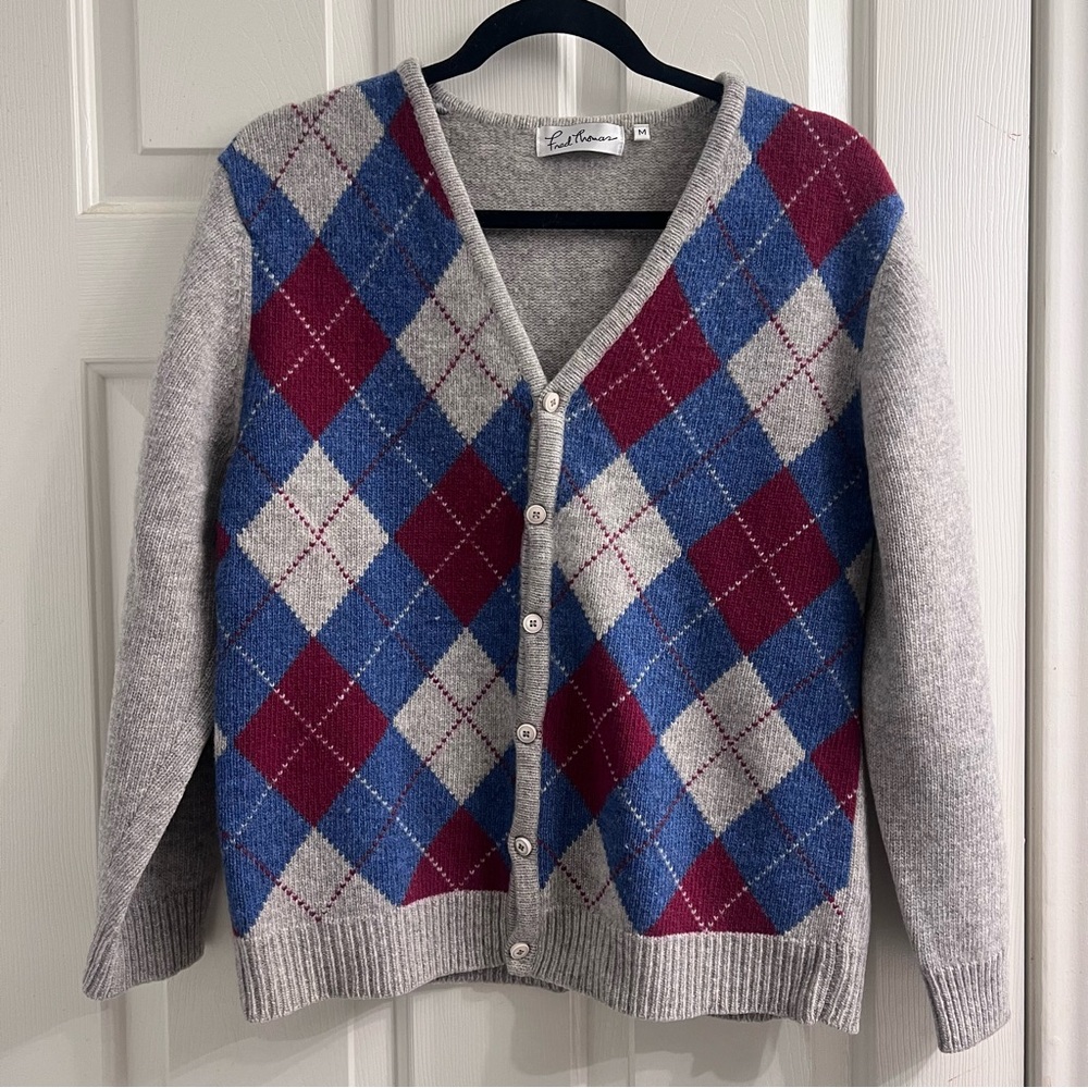 Fred Thomas Argyle Cardigan Sweater | Size M | Vintage Wool‑Blend Feel